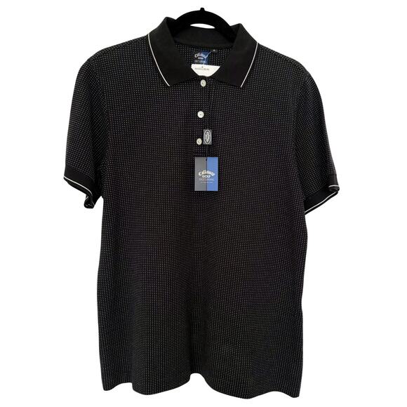 NWT Men's Callaway Golf Nordstrom 100% Cotton Black Dot Polo Short Sleeve-Medium - Picture 1 of 4